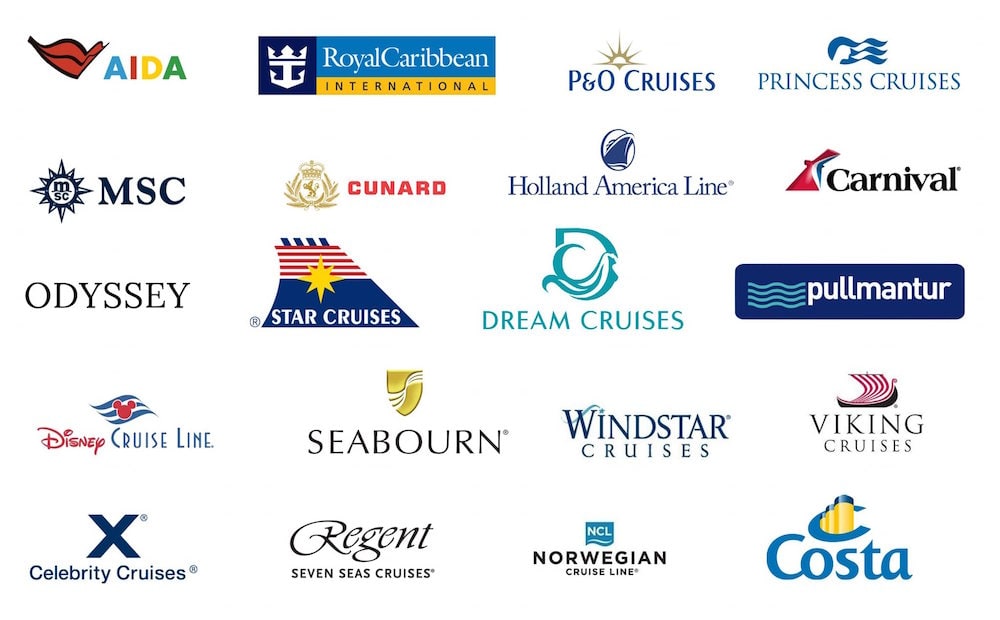 Logos of the cruise lines whose guests we serve at Kuşadası port, including Royal Caribbean, MSC, Princess, Carnival, Costa and Norwegian