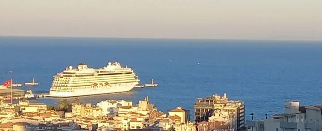 A cruise ship berthed at Kuşadası port