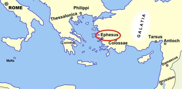 A map showing the location of Ephesus in the Aegean world