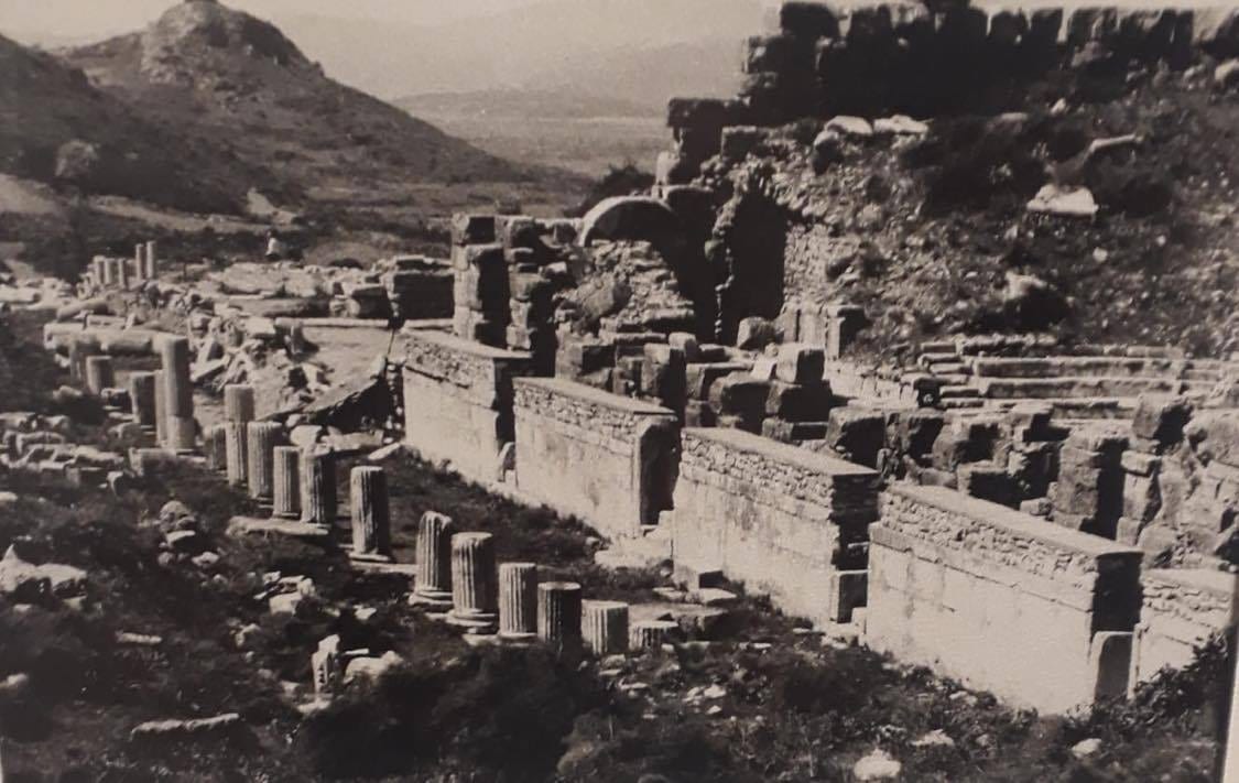 Historic photograph of the Odeon of Ephesus under excavation
