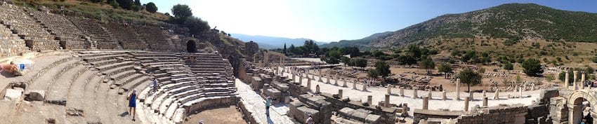 Panorama from the seats of the Odeon at Ephesus across the State Agora toward the hills of the upper city