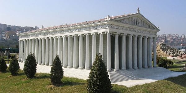 A scale reconstruction model of the Temple of Artemis with its full colonnade
