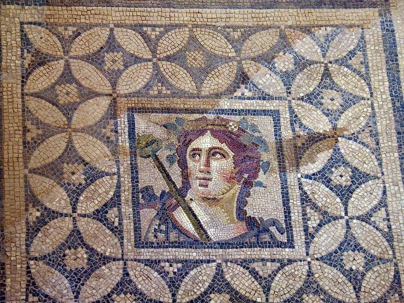 The framed Dionysus mosaic floor in the Terrace Houses of Ephesus
