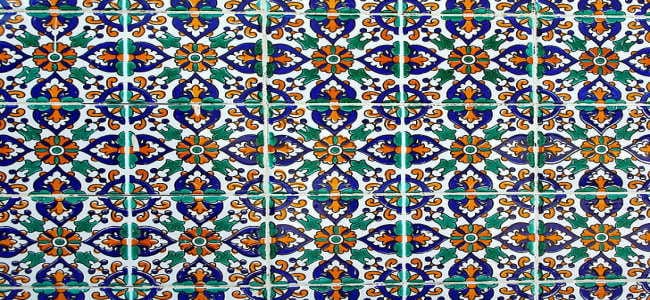 Painted Turkish ceramic tiles in classic patterns
